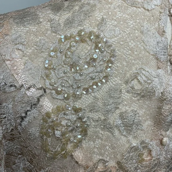 Vintage Rina Di Montella Nude Lace + Sequin Midi Dress Size 6 - Picture 8 of 10